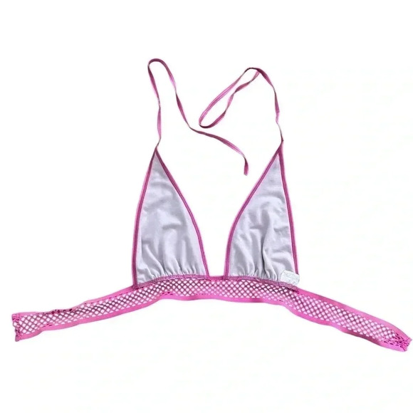 Iheartrave Pink Festival Crop Halter Top, Small Adjustable Rave Y2K Mesh - Picture 4 of 10